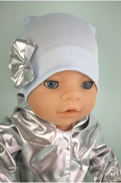Шапка голубая с серебром для куклы Baby Born 40 - 44 см персиковая ТМ "Лапси-Лапси"