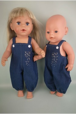 Комбинезон джинсовый с камушками - одежда для пупса Baby Born 40 - 44 см