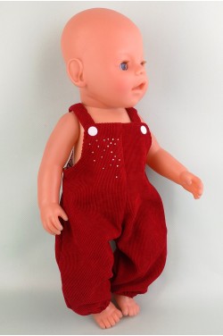 Комбінезон червоний вельветовий для ляльки baby born 40 - 43 см