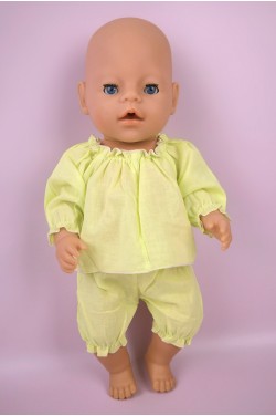 Пижама батистовая цвета лайм для пупса Baby Born 40 - 44 см