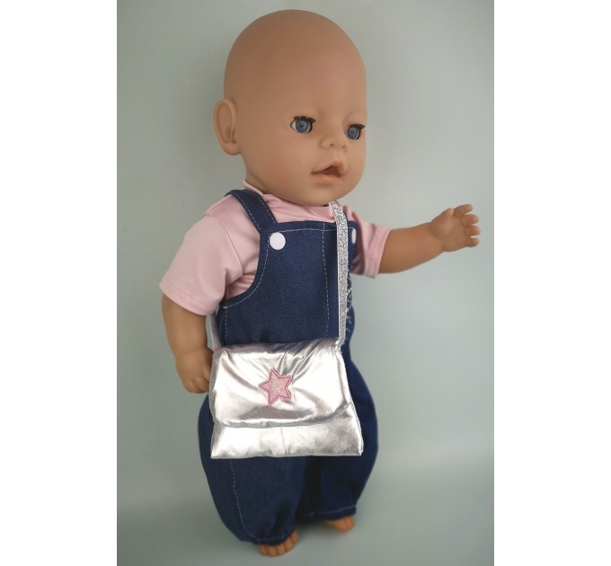Сумочка серебряная для пупса Baby Born 40 - 44 см