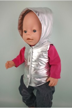 Жилет теплый серебряный для куклы Baby Born 40 - 45 см ТМ "Лапси-Лапси"