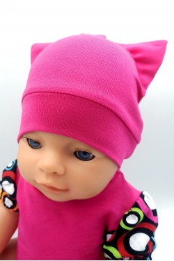Шапка малиновая с ушками для куклы Baby Born 40 - 44 см ТМ "Лапси-Лапси"