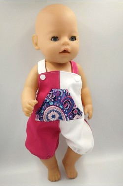 Песочник бело-малиновый - одежда для пупса Беби Бон / Baby Born 40 - 44 см