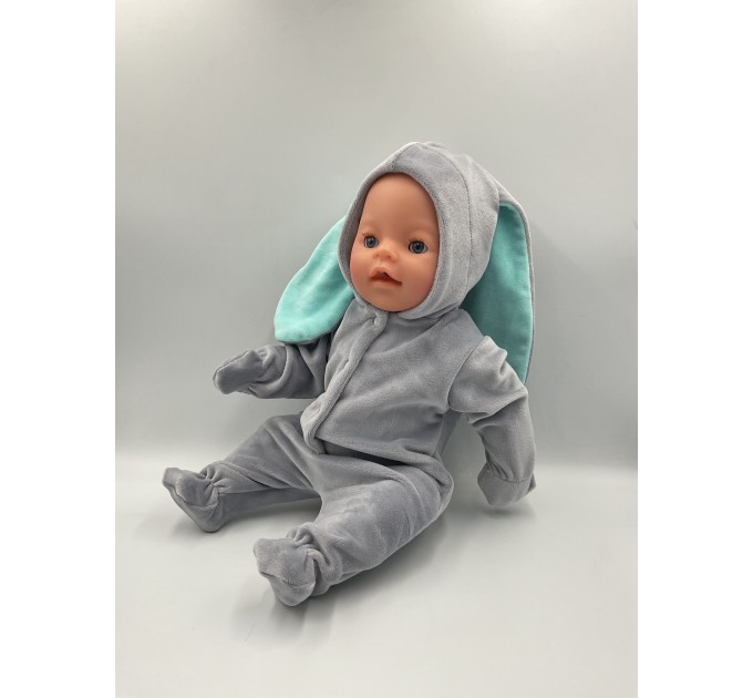 Костюм с носками для пупса Baby Born 43см - Ушастик серый с голубыми ушами
