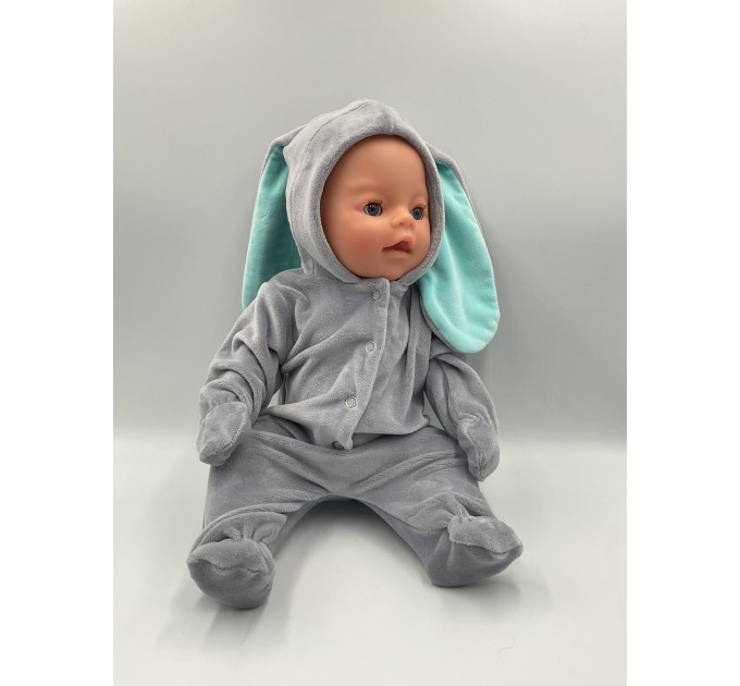 Костюм с носками для пупса Baby Born 43см - Ушастик серый с голубыми ушами