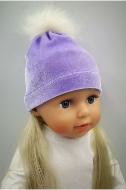 Шапка сиреневая с меховым бубоном для куклы Baby Born 40 - 44 см ТМ "Лапси-Лапси"