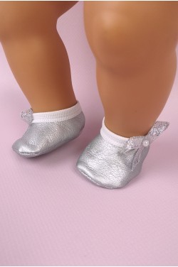 Балетки серебряные для куклы Baby Born 40 - 44 см