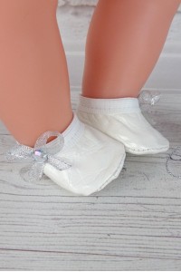 Балетки белые с серебристым бантиком 