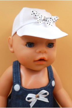 Бейсболка белая с бантиком для куклы Baby Born 40 - 44 см ТМ "Лапси-Лапси"