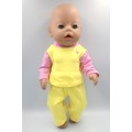 Пижама желтая с розовыми рукавами для пупса Baby Born - натуральный хлопок