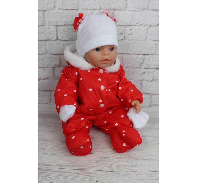 Комбинезон красный в сердечках - одежда для куклы Baby Born