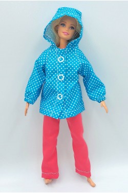 Одежда для Barbie - Костюм барби с голубой паркой в горошек