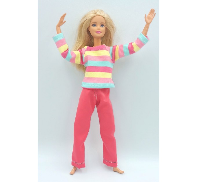 Одежда для Barbie - Костюм барби с голубой паркой в горошек