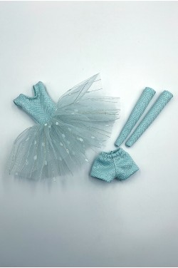 Набор нежно голубой - Одежда Barbie / Барби 3 вещи Гольфы Шорты Платье