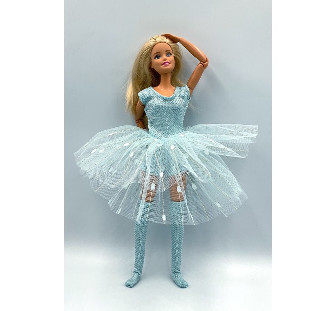 Набор нежно голубой - Одежда Barbie / Барби 3 вещи Гольфы Шорты Платье