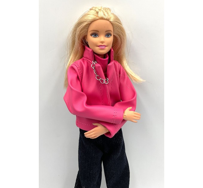 Набор одежды для модных кукол Barbie - комплект с кожаной курткой (искусственная кожа), майкой, брюками, Doll clothes