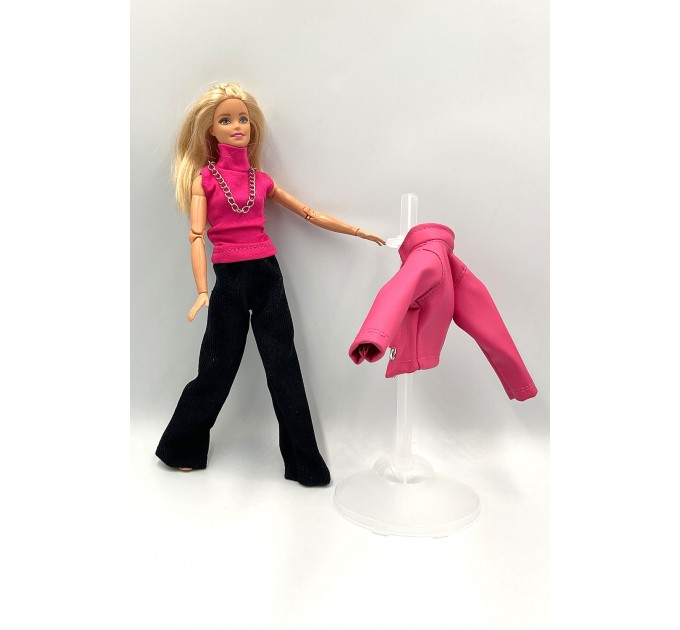 Набор одежды для модных кукол Barbie - комплект с кожаной курткой (искусственная кожа), майкой, брюками, Doll clothes