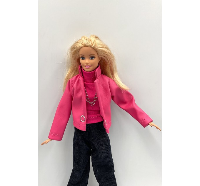 Набор одежды для модных кукол Barbie - комплект с кожаной курткой (искусственная кожа), майкой, брюками, Doll clothes