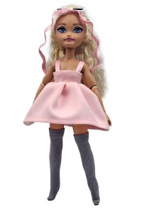 Одежда для Куклы Barbie Dream Besties - Платье беби долл розовое и серые ботфорты